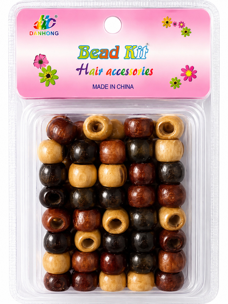 Perles effet bois - mélange naturel beige, brun et noir