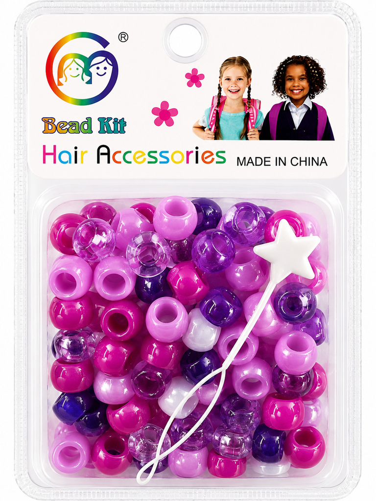 Kit de perles duo translucide et nacré, rose fuchsia, violet et bleu nuit
