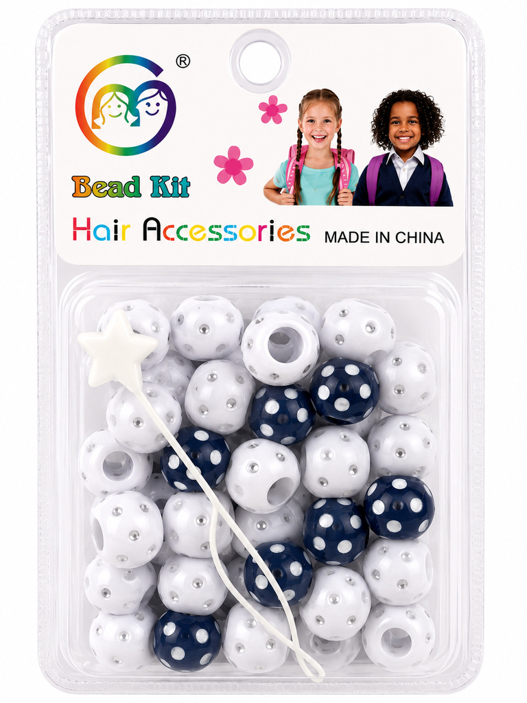 Kit de perles pois - noir et blanc argenté