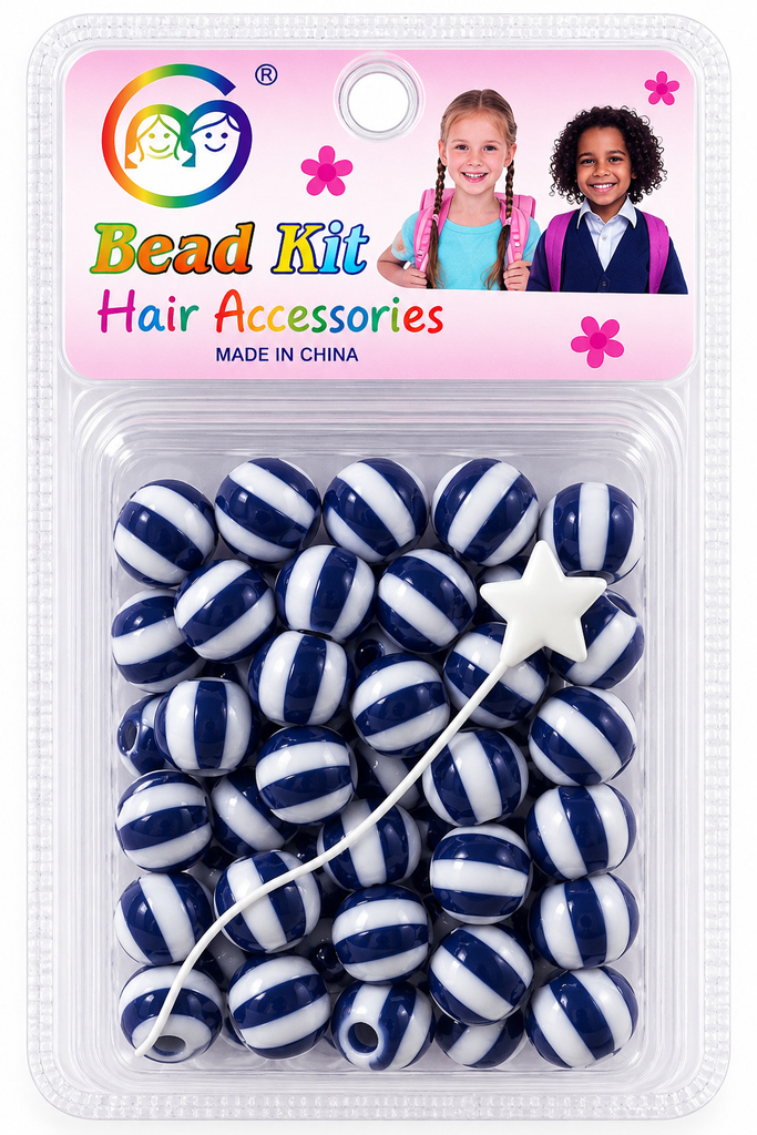 Kit de perles rayées- bleu marine et blanc