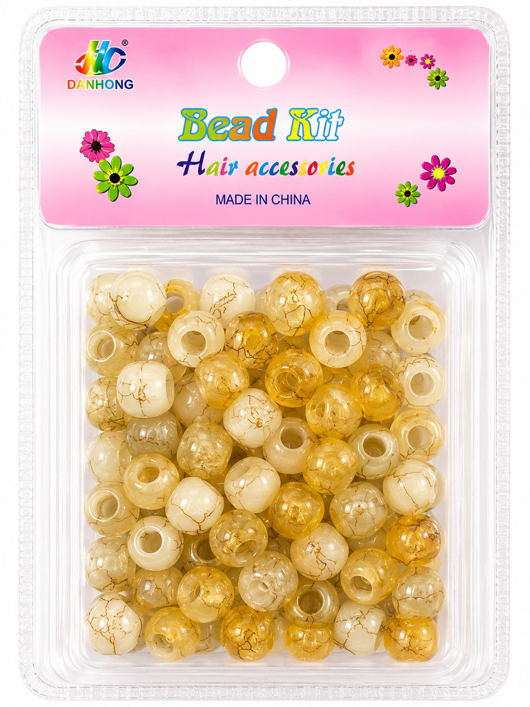 Kit de perles marbrées-ivoire et jaune doré